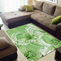 Polynesian Hibiscus Flower Tribal Area Rug Lime Green Color