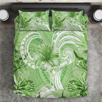Polynesian Hibiscus Flower Tribal Bedding Set Lime Green Color