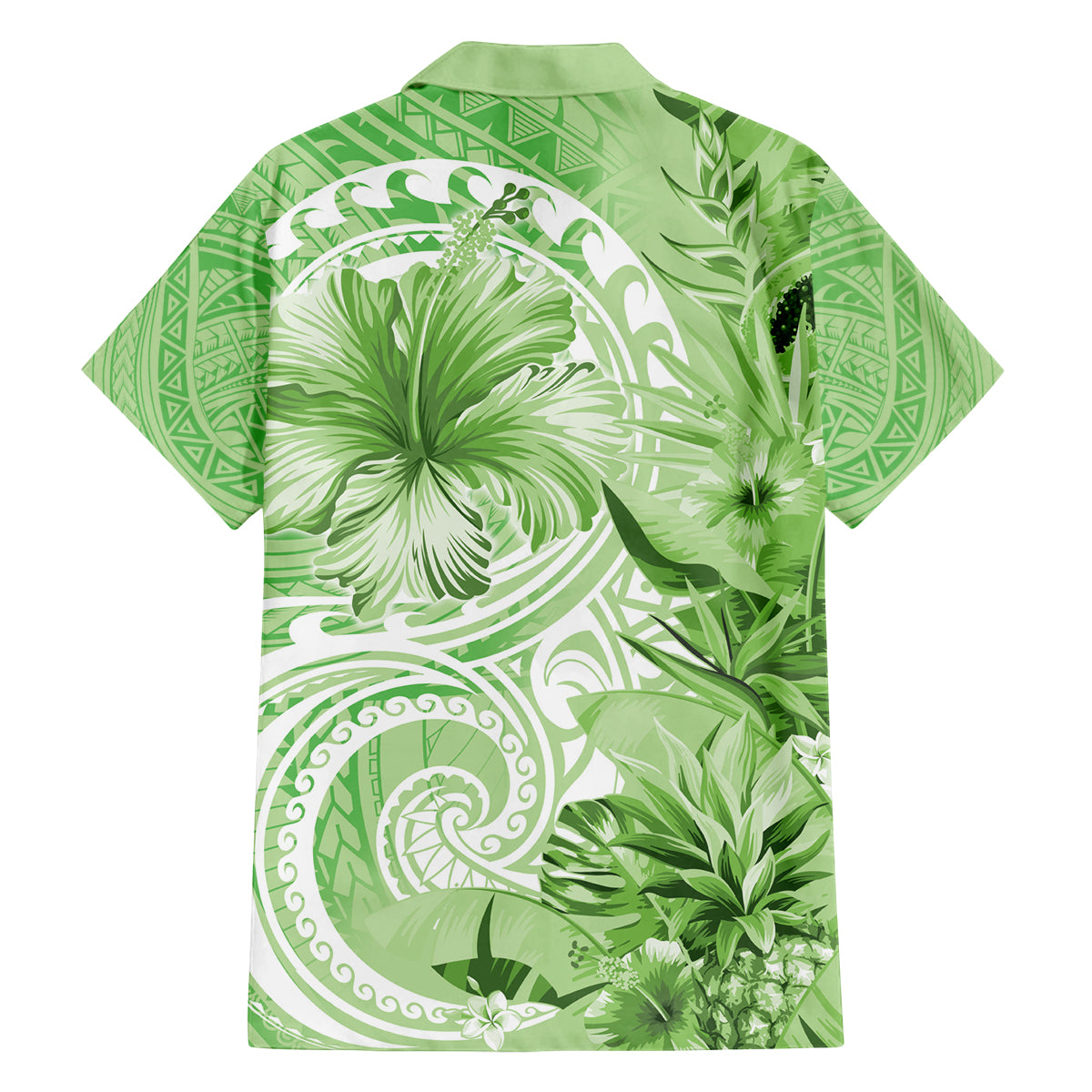 Polynesian Hibiscus Flower Tribal Family Matching Puletasi and Hawaiian Shirt Lime Green Color