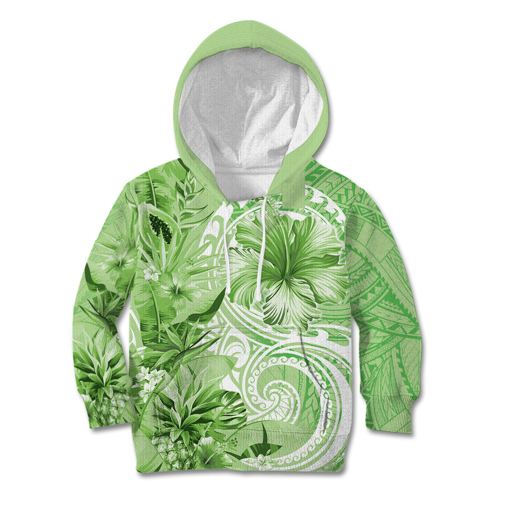 Polynesian Hibiscus Flower Tribal Kid Hoodie Lime Green Color