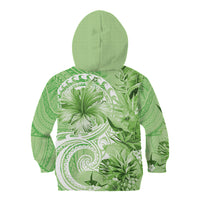 Polynesian Hibiscus Flower Tribal Kid Hoodie Lime Green Color