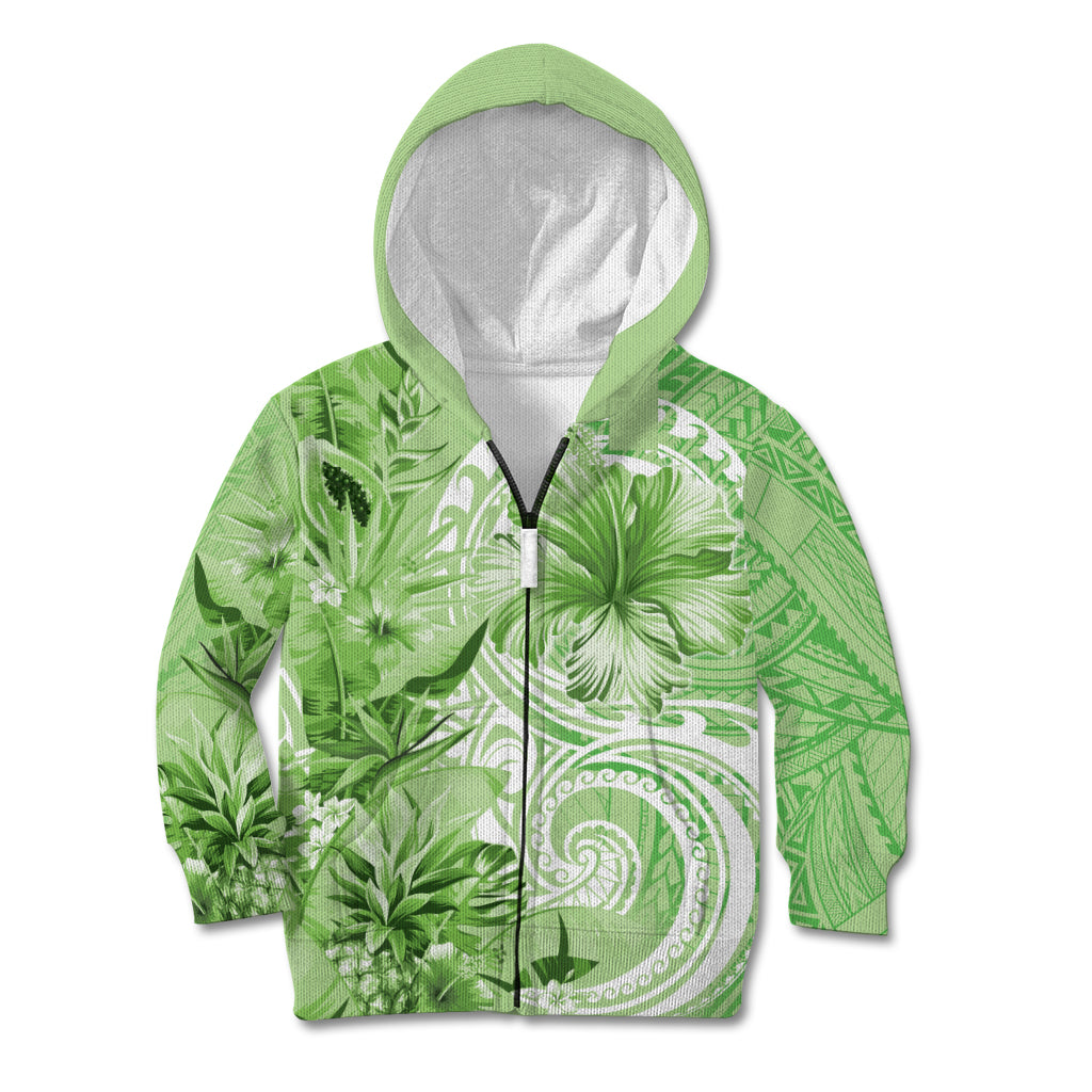 Polynesian Hibiscus Flower Tribal Kid Hoodie Lime Green Color