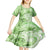 Polynesian Hibiscus Flower Tribal Kid Short Sleeve Dress Lime Green Color