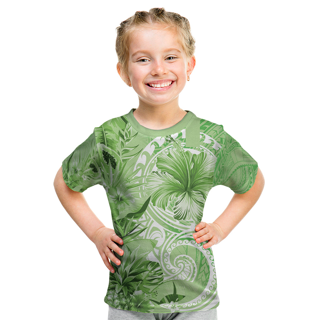 Polynesian Hibiscus Flower Tribal Kid T Shirt Lime Green Color LT9 Lime Green - Polynesian Pride