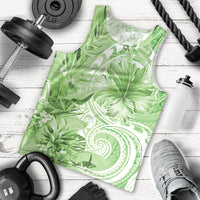 Polynesian Hibiscus Flower Tribal Men Tank Top Lime Green Color