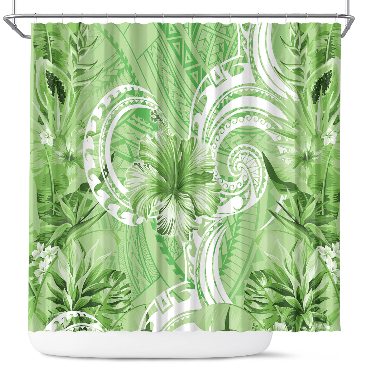 Polynesian Hibiscus Flower Tribal Shower Curtain Lime Green Color LT9 Lime Green - Polynesian Pride