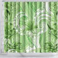 Polynesian Hibiscus Flower Tribal Shower Curtain Lime Green Color