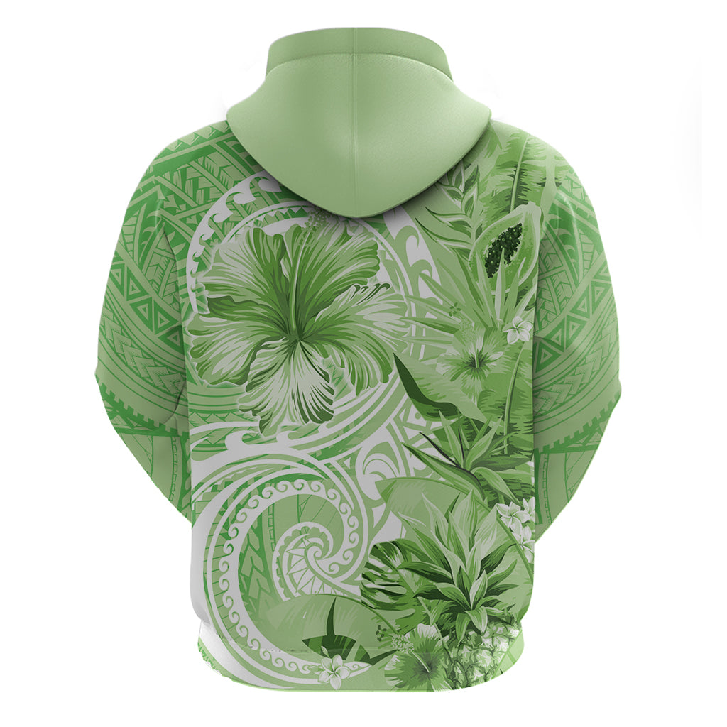 Polynesian Hibiscus Flower Tribal Zip Hoodie Lime Green Color