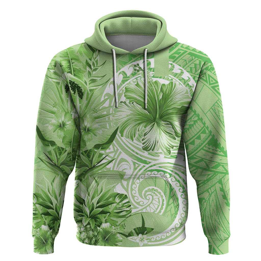 Polynesian Hibiscus Flower Tribal Zip Hoodie Lime Green Color