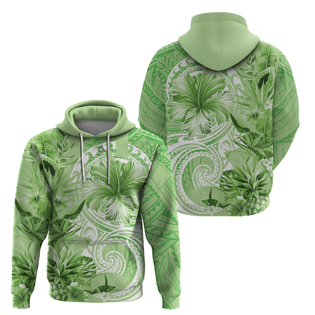 Polynesian Hibiscus Flower Tribal Zip Hoodie Lime Green Color