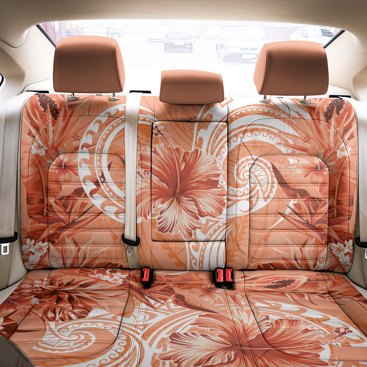 Polynesian Hibiscus Flower Tribal Back Car Seat Cover Peach Color LT9 - Polynesian Pride