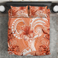 Polynesian Hibiscus Flower Tribal Bedding Set Peach Color