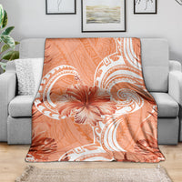 Polynesian Hibiscus Flower Tribal Blanket Peach Color