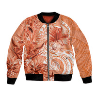 Polynesian Hibiscus Flower Tribal Bomber Jacket Peach Color