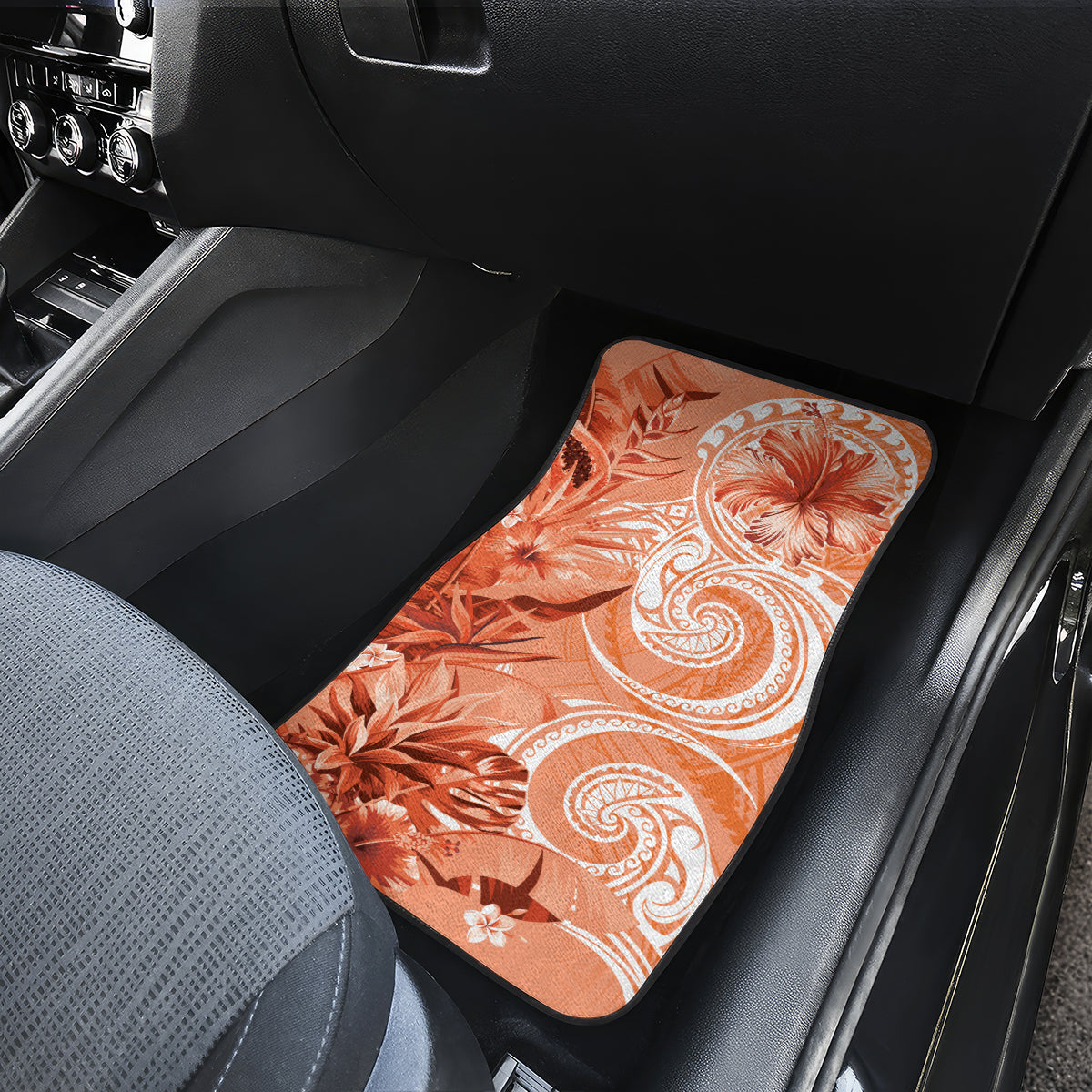 Polynesian Hibiscus Flower Tribal Car Mats Peach Color