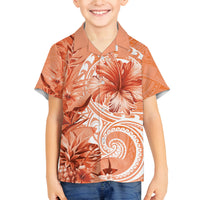 Polynesian Hibiscus Flower Tribal Family Matching Tank Maxi Dress and Hawaiian Shirt Peach Color LT9 Son's Shirt Peach - Polynesian Pride