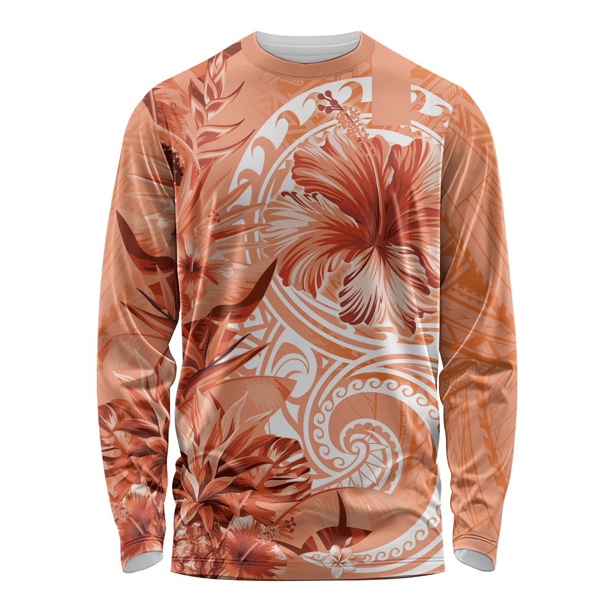 Polynesian Hibiscus Flower Tribal Long Sleeve Shirt Peach Color LT9 Unisex Peach - Polynesian Pride