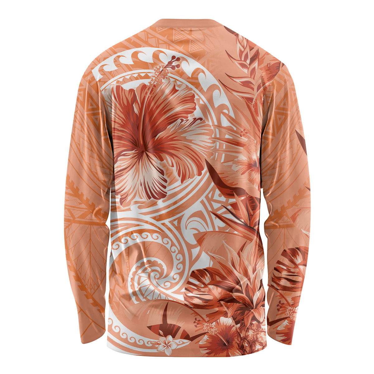 Polynesian Hibiscus Flower Tribal Long Sleeve Shirt Peach Color LT9 - Polynesian Pride