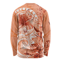 Polynesian Hibiscus Flower Tribal Long Sleeve Shirt Peach Color LT9 - Polynesian Pride