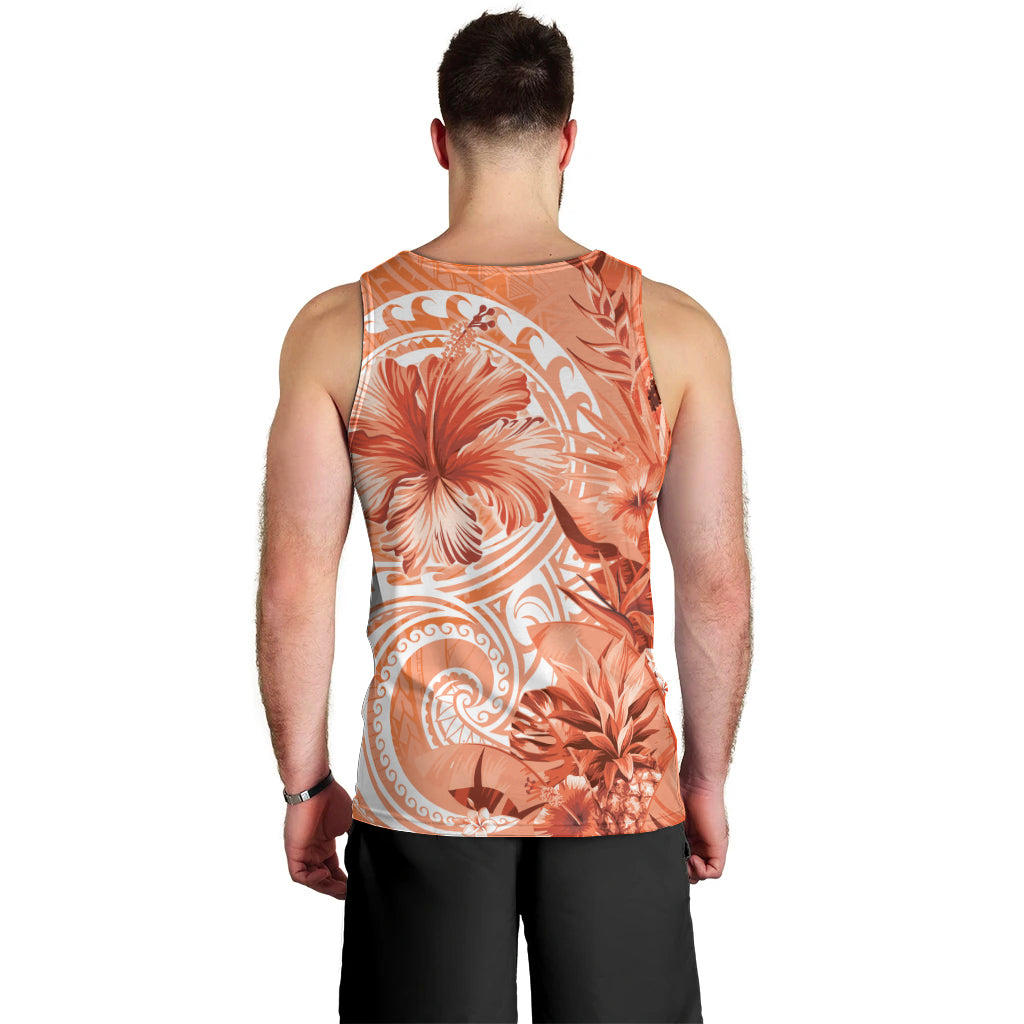 Polynesian Hibiscus Flower Tribal Men Tank Top Peach Color