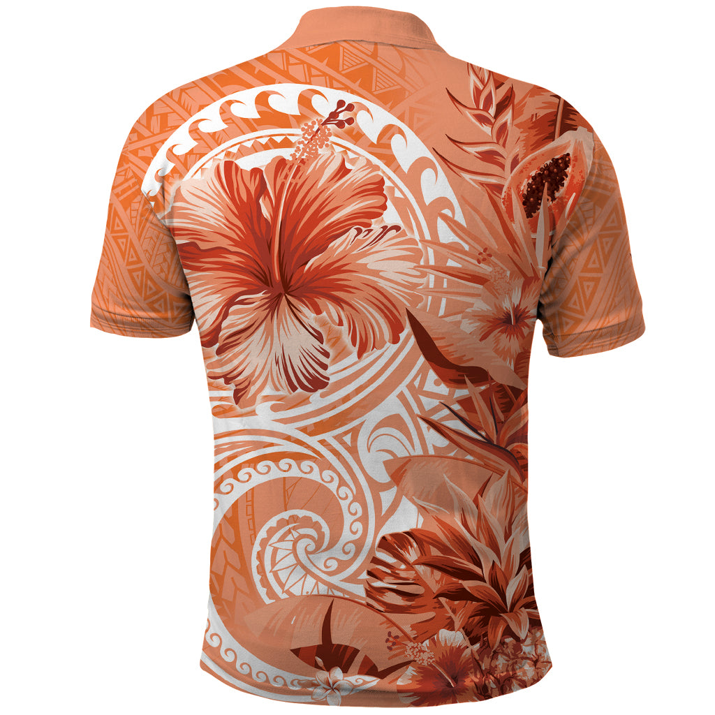 Polynesian Hibiscus Flower Tribal Polo Shirt Peach Color
