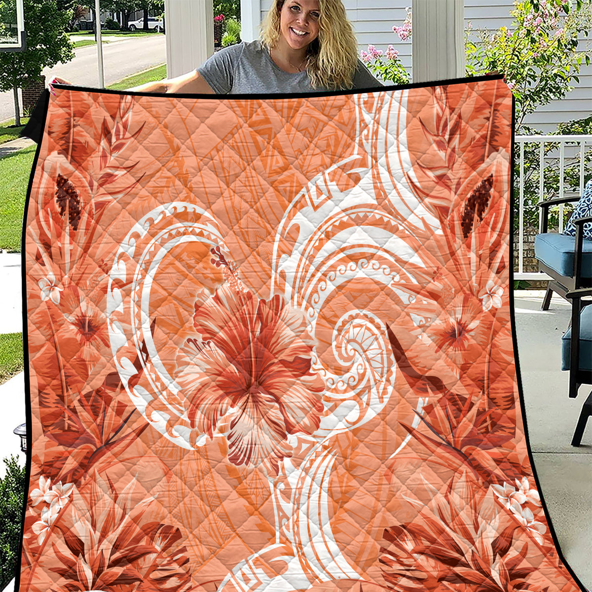 Polynesian Hibiscus Flower Tribal Quilt Peach Color LT9 Peach - Polynesian Pride