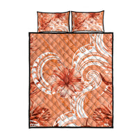 Polynesian Hibiscus Flower Tribal Quilt Bed Set Peach Color