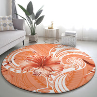Polynesian Hibiscus Flower Tribal Round Carpet Peach Color LT9 - Polynesian Pride