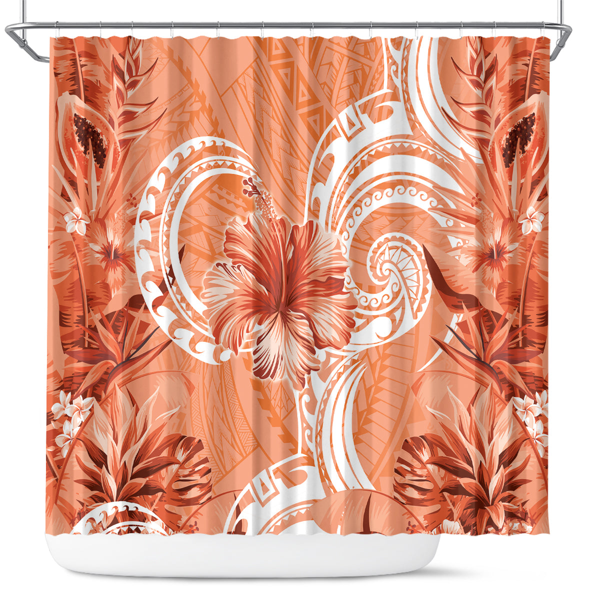 Polynesian Hibiscus Flower Tribal Shower Curtain Peach Color LT9 Peach - Polynesian Pride