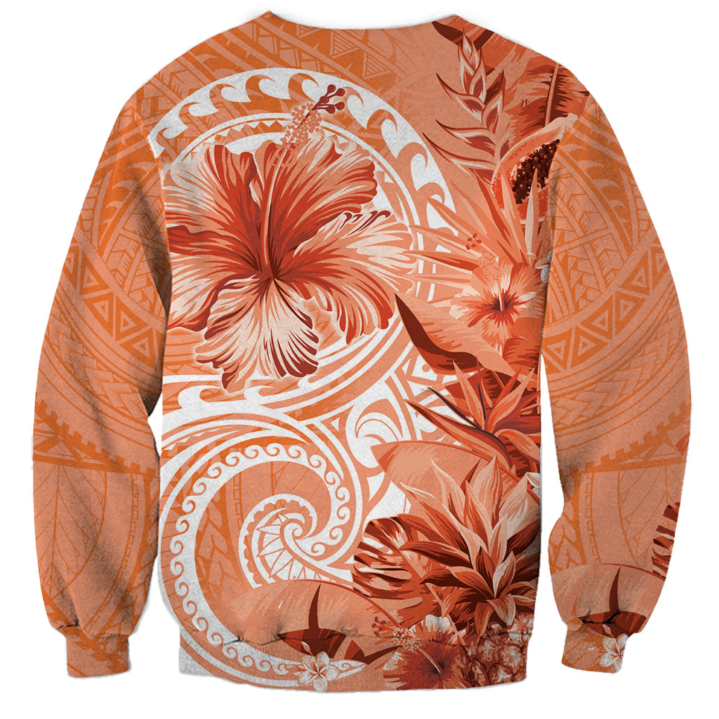 Polynesian Hibiscus Flower Tribal Sweatshirt Peach Color LT9 - Polynesian Pride