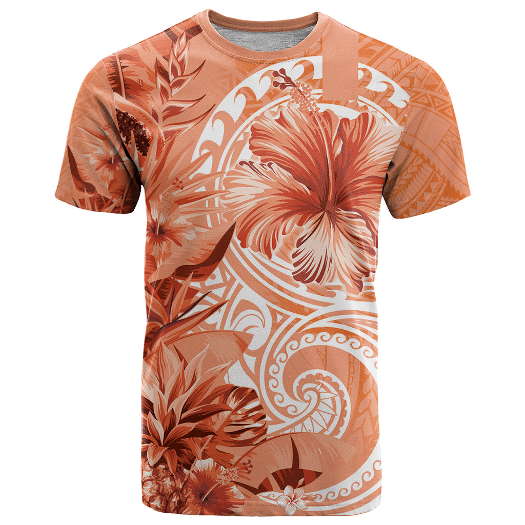 Polynesian Hibiscus Flower Tribal T Shirt Peach Color LT9 Peach - Polynesian Pride
