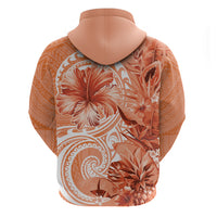 Polynesian Hibiscus Flower Tribal Zip Hoodie Peach Color