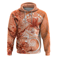 Polynesian Hibiscus Flower Tribal Zip Hoodie Peach Color