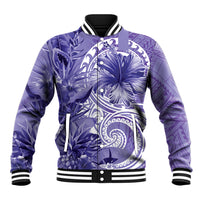 Polynesian Hibiscus Flower Tribal Baseball Jacket Violet Color LT9 Unisex Violet - Polynesian Pride