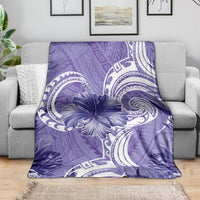 Polynesian Hibiscus Flower Tribal Blanket Violet Color