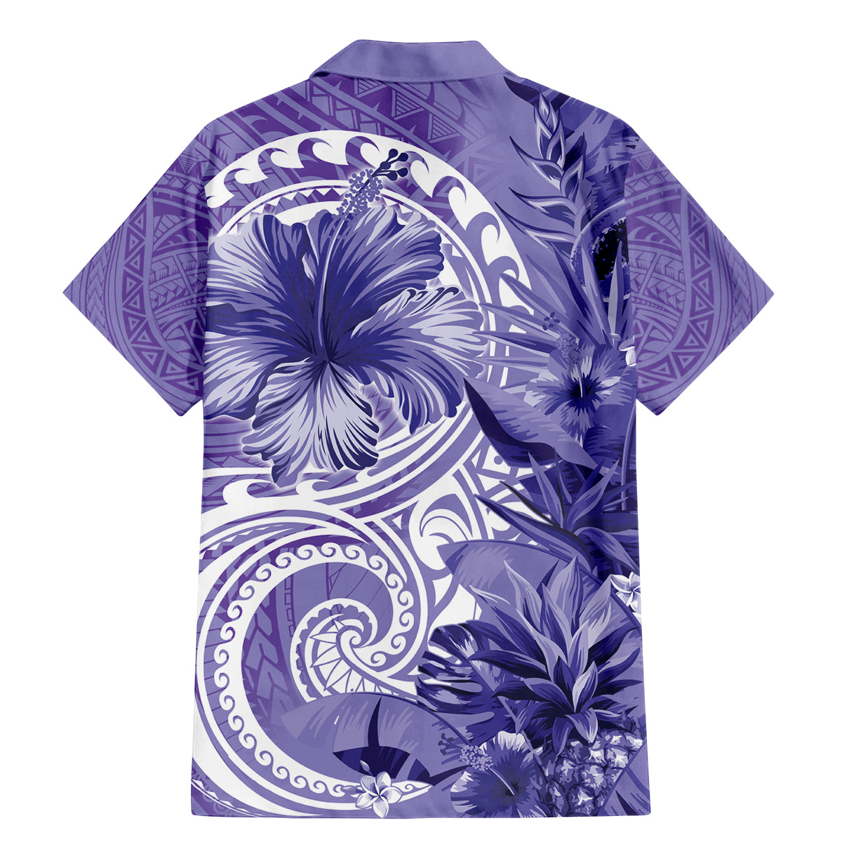 Polynesian Hibiscus Flower Tribal Family Matching Mermaid Dress and Hawaiian Shirt Violet Color