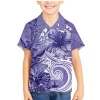 Polynesian Hibiscus Flower Tribal Family Matching Mermaid Dress and Hawaiian Shirt Violet Color