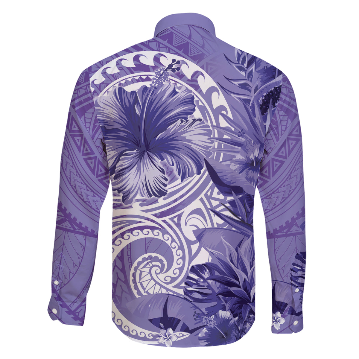 Polynesian Hibiscus Flower Tribal Family Matching Short Sleeve Bodycon Dress and Hawaiian Shirt Violet Color