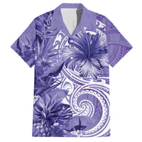 Polynesian Hibiscus Flower Tribal Family Matching Tank Maxi Dress and Hawaiian Shirt Violet Color LT9 Dad's Shirt - Short Sleeve Violet - Polynesian Pride