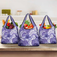 Polynesian Hibiscus Flower Tribal Grocery Bag Violet Color