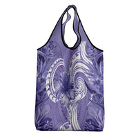 Polynesian Hibiscus Flower Tribal Grocery Bag Violet Color