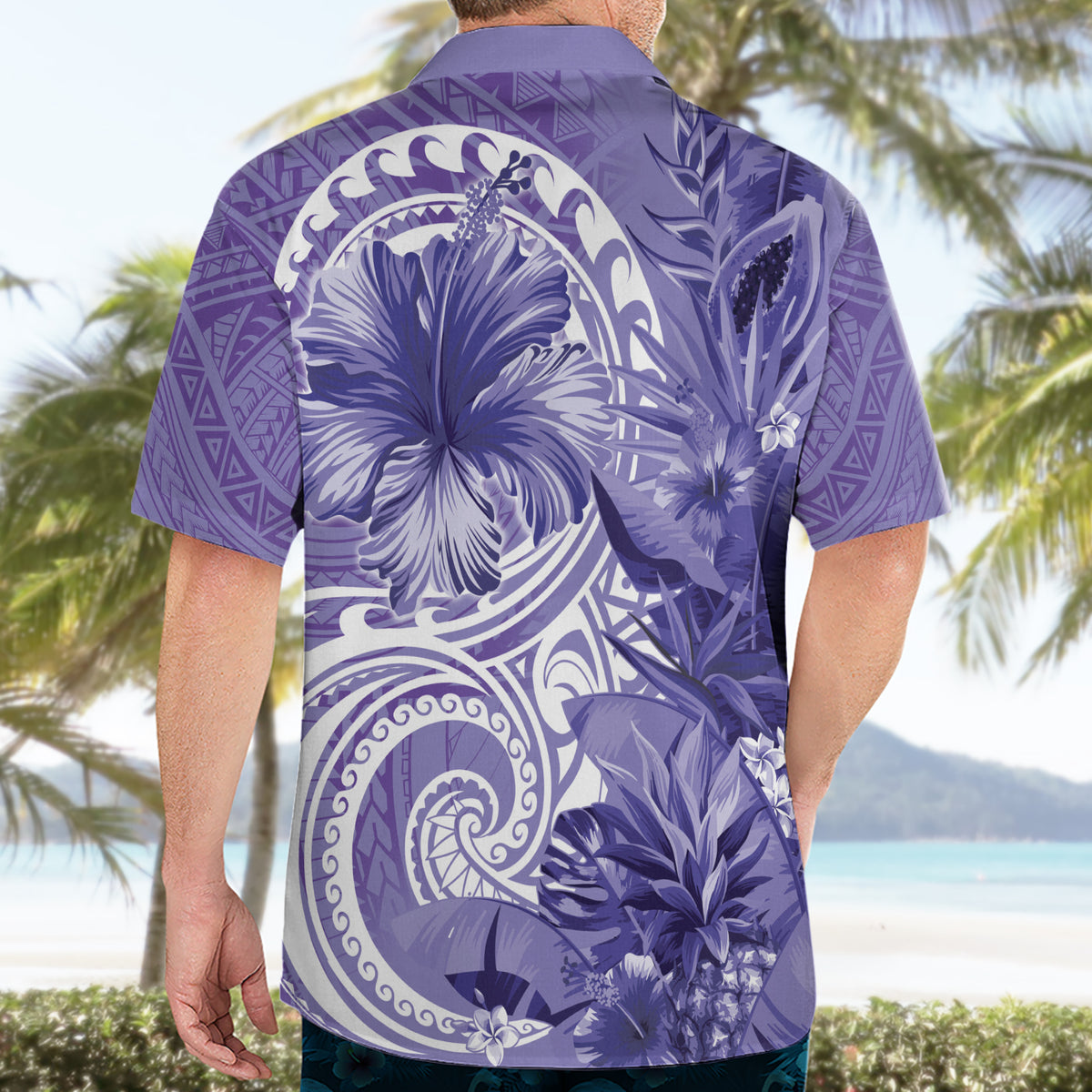 Polynesian Hibiscus Flower Tribal Hawaiian Shirt Violet Color