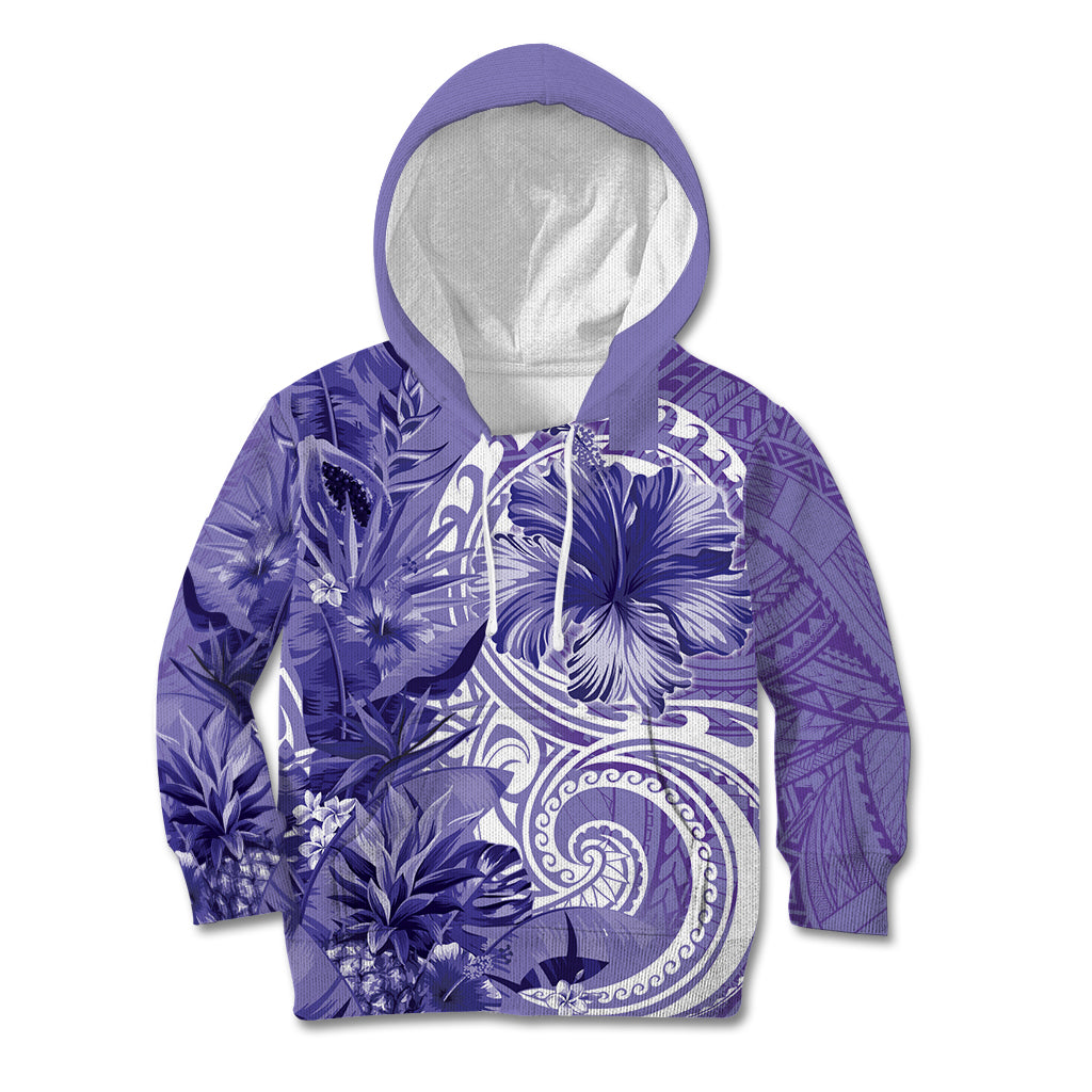 Polynesian Hibiscus Flower Tribal Kid Hoodie Violet Color LT9 Hoodie Violet - Polynesian Pride