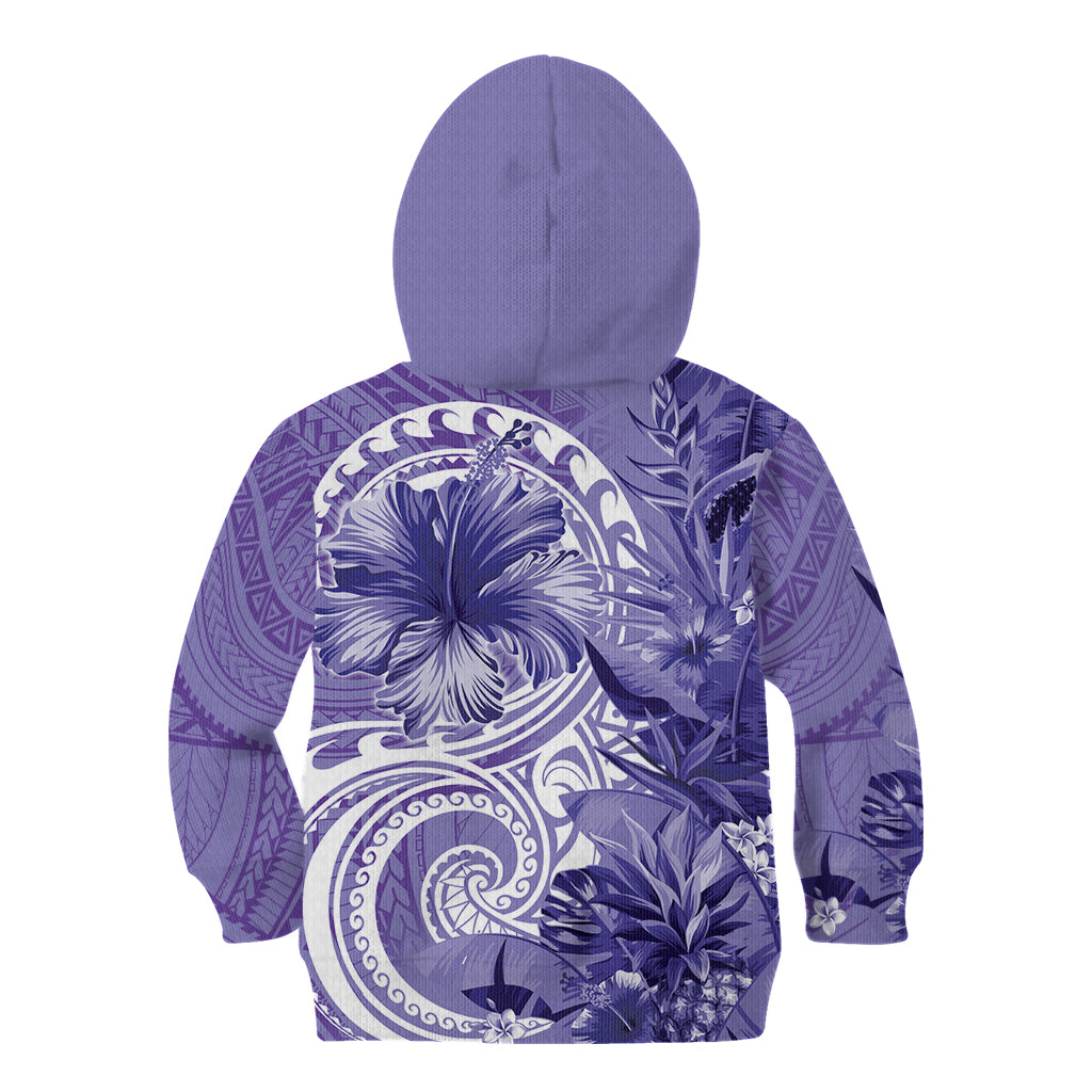 Polynesian Hibiscus Flower Tribal Kid Hoodie Violet Color