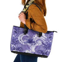 Polynesian Hibiscus Flower Tribal Leather Tote Bag Violet Color LT9 Violet - Polynesian Pride