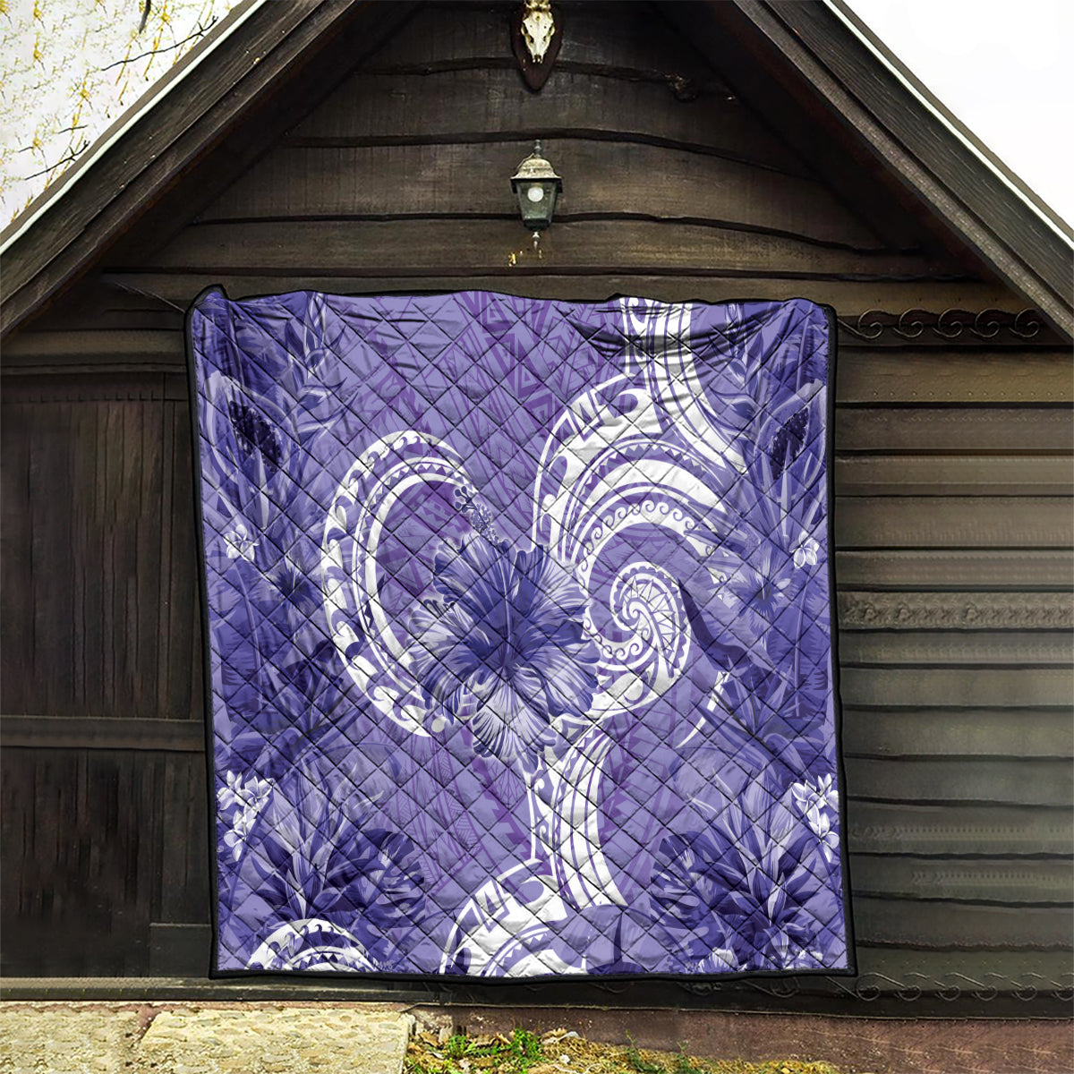 Polynesian Hibiscus Flower Tribal Quilt Violet Color