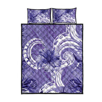 Polynesian Hibiscus Flower Tribal Quilt Bed Set Violet Color