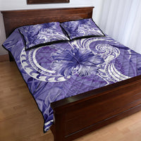 Polynesian Hibiscus Flower Tribal Quilt Bed Set Violet Color
