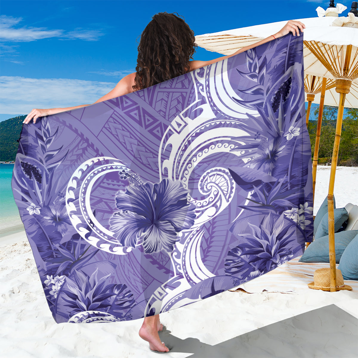 Polynesian Hibiscus Flower Tribal Sarong Violet Color LT9 One Size 44 x 66 inches Violet - Polynesian Pride