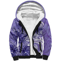 Polynesian Hibiscus Flower Tribal Sherpa Hoodie Violet Color